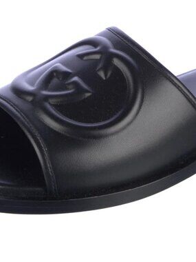NIB GUCCI LOGO LEATHER SLIDES - US 9